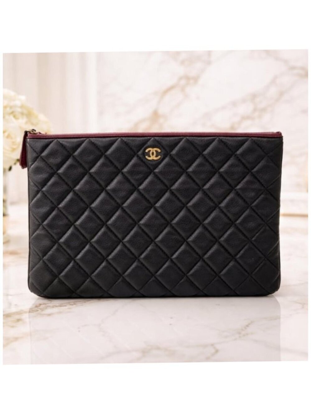 Authentic CHANEL CC Caviar Learher Quilted Cosmetic /Classic Clutch Bag